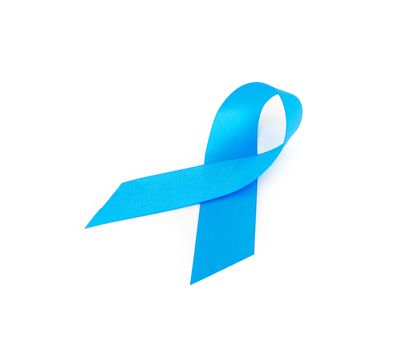 Blue ribbon on white background prostate cancer awareness concept
