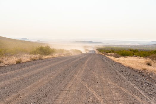 Early morning view of the C40-road, between Kamanjab and Palmwag, in the Kunene Region of Namibia