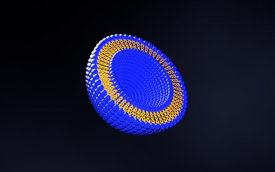 Medical 3D illustration of liposomes bi-layer structure isolated on dark background