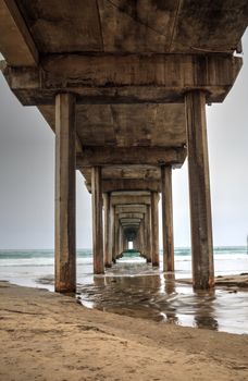 Under the Scripps pier in La Jolla, California at the end of Summer