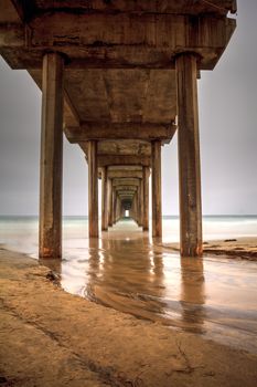 Under the Scripps pier in La Jolla, California at the end of Summer