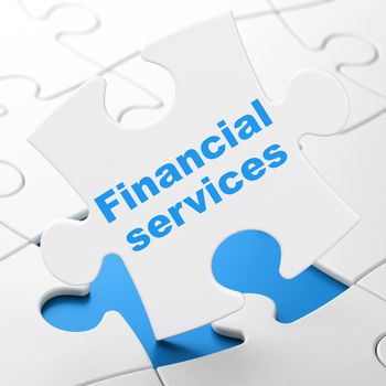 Money concept: Financial Services on White puzzle pieces background, 3D rendering