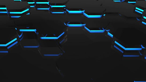 Hexagon technology background. Blue theme. 3d rendering