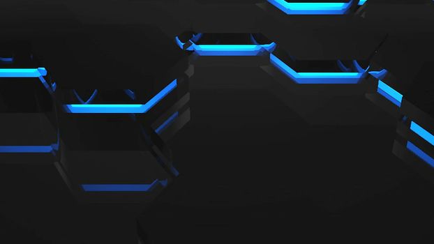 Hexagon technology background. Blue theme. 3d rendering