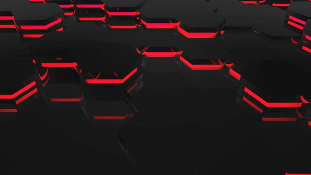 Abstract background with red hexagons. 3d rendering