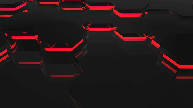 Abstract background with red hexagons. 3d rendering