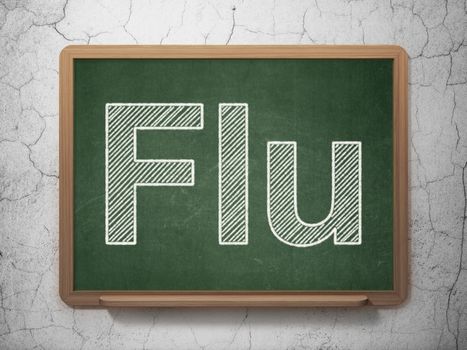 Medicine concept: text Flu on Green chalkboard on grunge wall background, 3D rendering