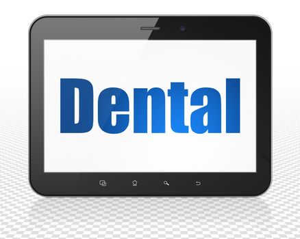 Healthcare concept: Tablet Pc Computer with blue text Dental on display, 3D rendering