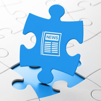 News concept: Newspaper on Blue puzzle pieces background, 3D rendering