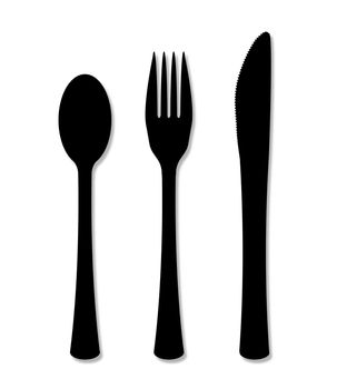 A 3 piece cutlery set in silhouette over a white background