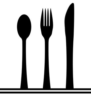 A 3 piece cutlery set in silhouette over a white background