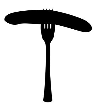 A fork and sausage in silhouette