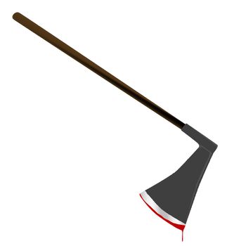 A medievil style executioners axe with blood isolated on a white background