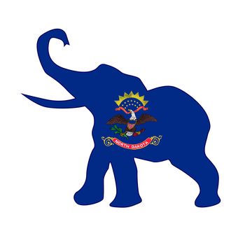 The North Dakota Republican elephant flag over a white background