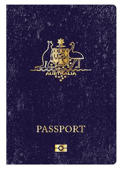 Australian travel worn passport over a white background