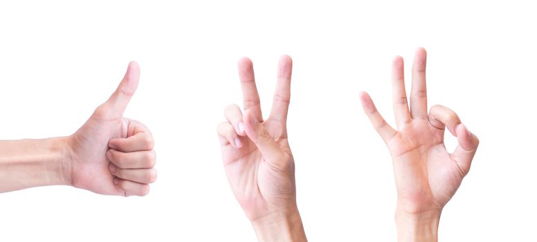 Young man hand show One Two Three for happy concept with white background