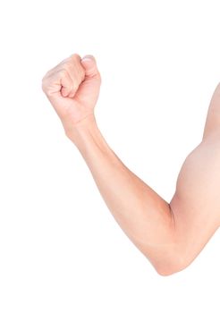 Man arm with blood veins on white background, health care concept