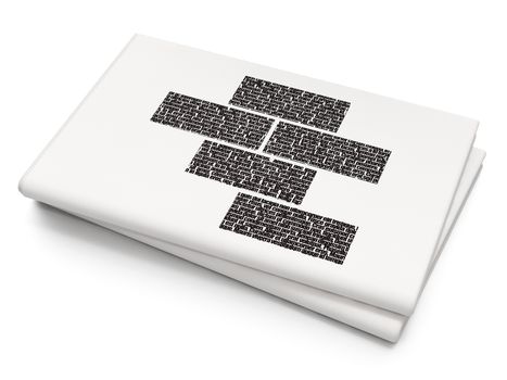 Construction concept: Pixelated black Bricks icon on Blank Newspaper background, 3D rendering