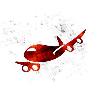 Travel concept: Pixelated red Airplane icon on Digital background