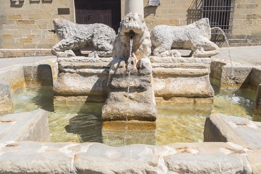 Lions fountain, Populo square, Baeza, Jaen, Spain