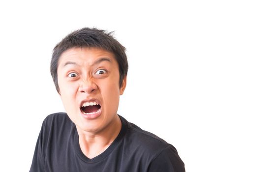 Surprised asian young man character with white background