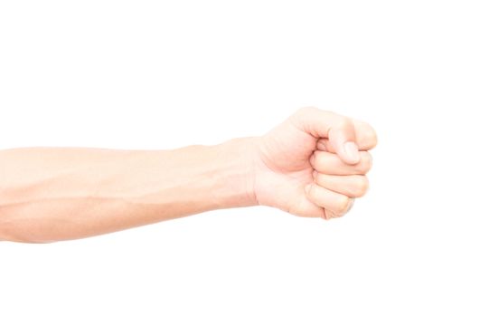 Man arm with blood veins on white background