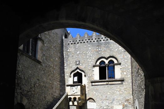 facade of Palazzo Corvaia in Toarmina, Sicily, Italy