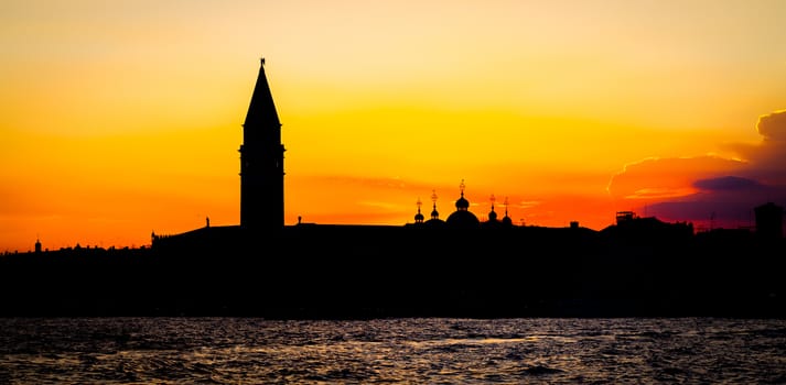 Wonderful sunset with clean sky for copyspace in Venice, Italy
