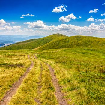 mountain landscape. curve path through the meadow on hillside