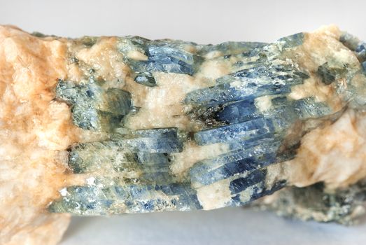 Specimen collectible of blue lamellar Sapphire in matrix close-up, Ural