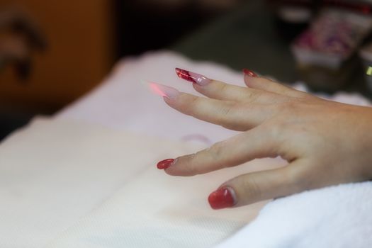 manicure artificial nails, note shallow depth of field