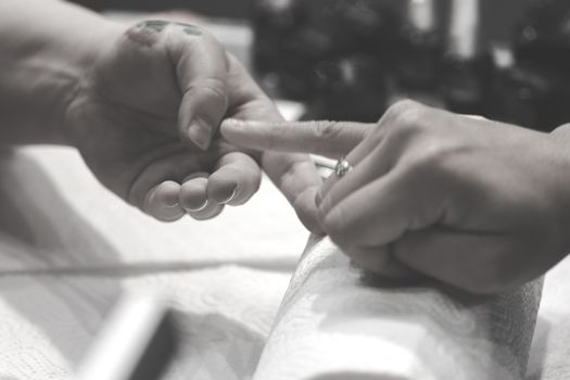 manicure artificial nails, note shallow depth of field