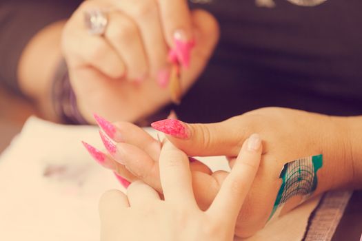 manicure artificial nails, note shallow depth of field