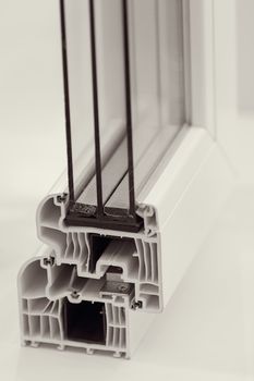 cross-section aluminum window frames, note shallow depth of field