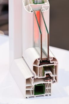 cross-section aluminum window frames, note shallow depth of field