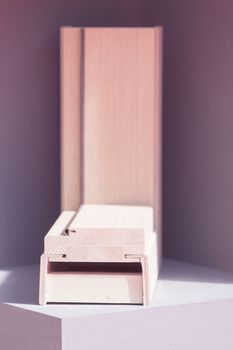 cross-section of wooden frame for the window, note shallow depth of field