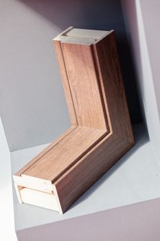cross-section of wooden frame for the window, note shallow depth of field