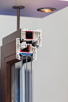 cross-section aluminum window frames, note shallow depth of field