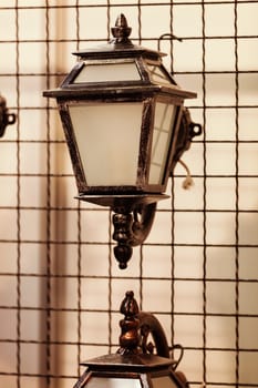 Decorative antique lantern made of wrought iron, note shallow depth of field