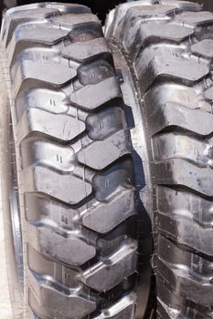 types of tires for industrial vehicles, note shallow depth of field