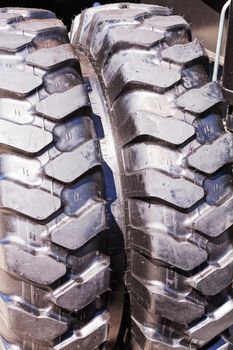 types of tires for industrial vehicles, note shallow depth of field