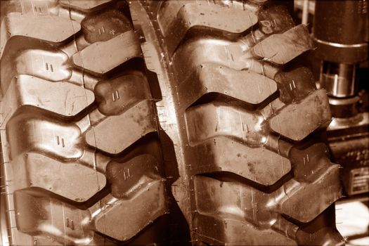 types of tires for industrial vehicles, note shallow depth of field