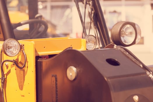 type headlights of the machine, note shallow depth of field