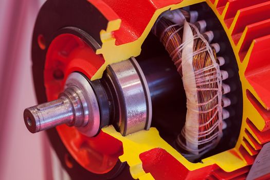 section of vertical gear unit with cylindrical gears, note shallow depth of field