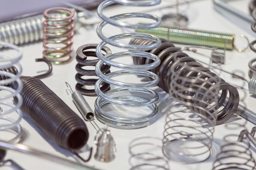 Various metal springs for different purposes, note shallow depth of field