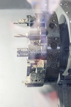 detail of machines for metal cutting, note shallow depth of field