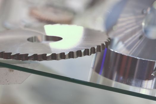 detail of machines for metal cutting, note shallow depth of field