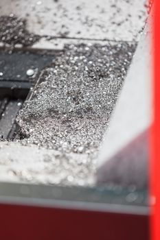 Metal shavings  after processing of object, note shallow depth of field