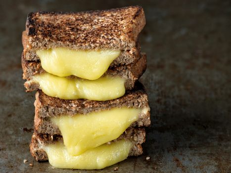 close up of rustic american grilled cheese sandwich