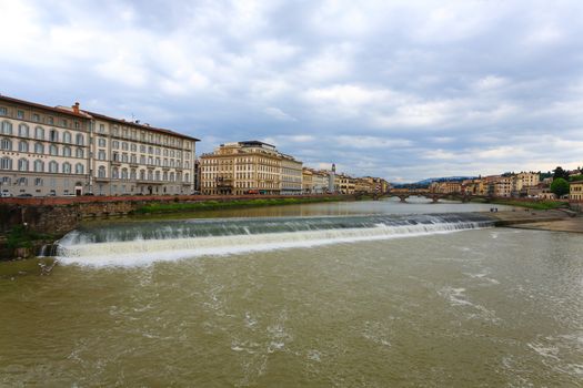 A view of Florence from a bridge over Arno river, Italian panorama, Italy